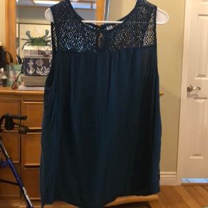 Old Navy Teal Sleeveless Top w/ Lace Yoke Lg